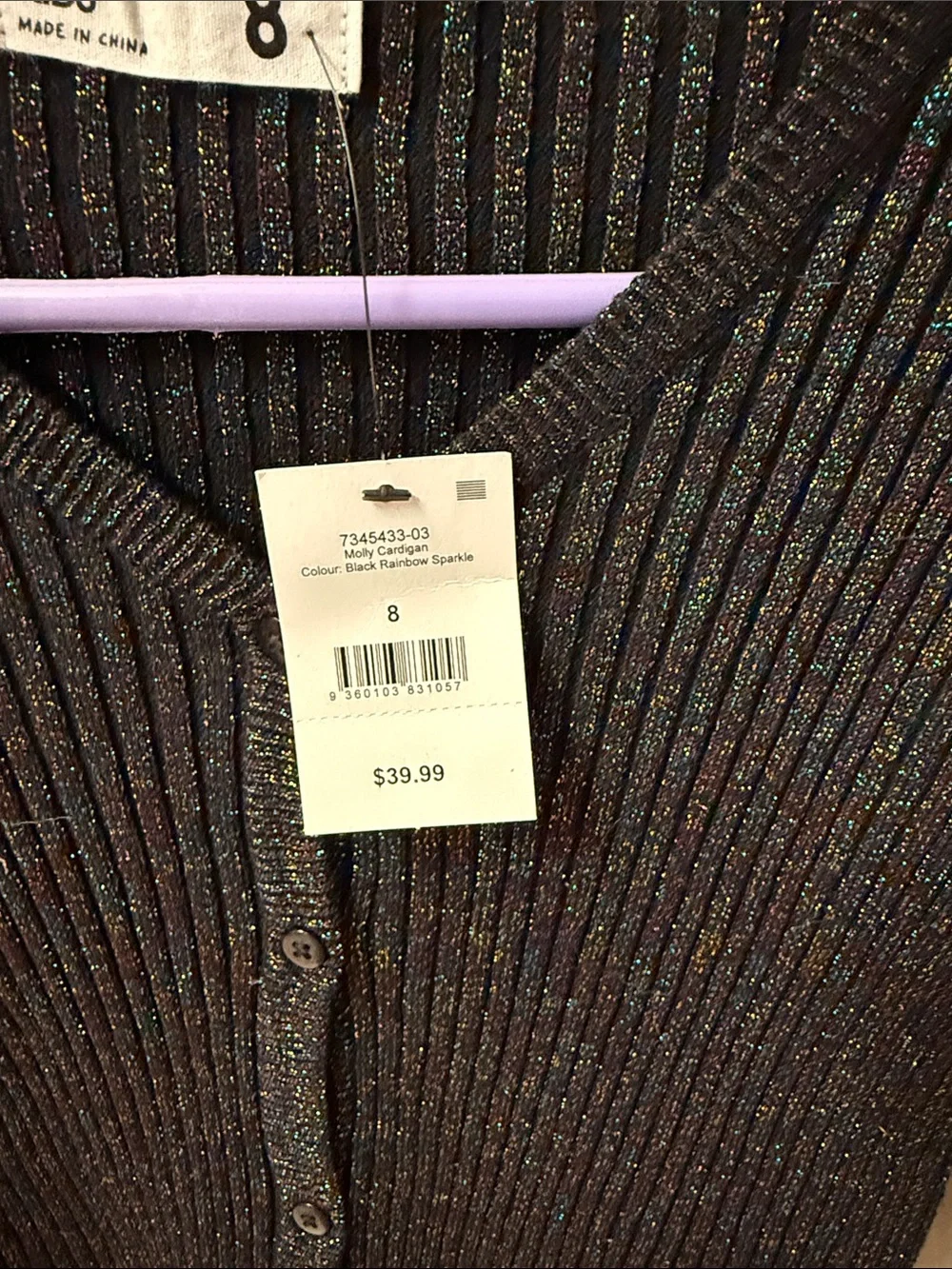 Cotton On Black Metallic Ribbed Button-Up girls Cardigan